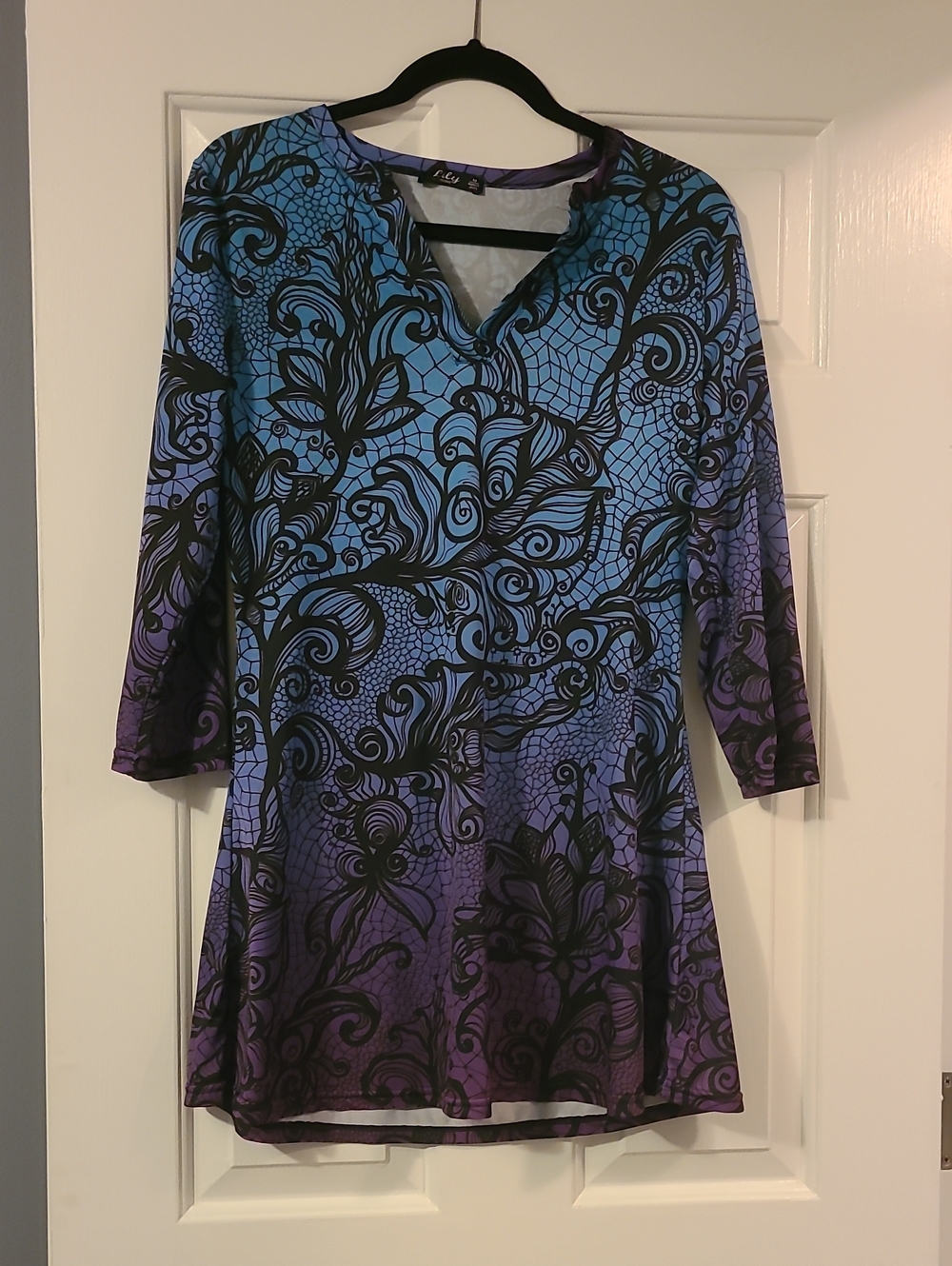 Blue & Purple Printed V-Neck Tunic Top